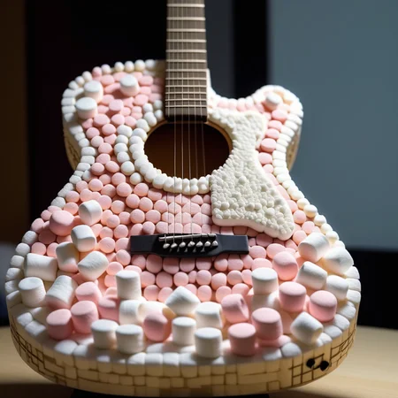 a guitar made out of Jed-mrshmlw , <lora:MarshmallowStyle-000007:0.5>