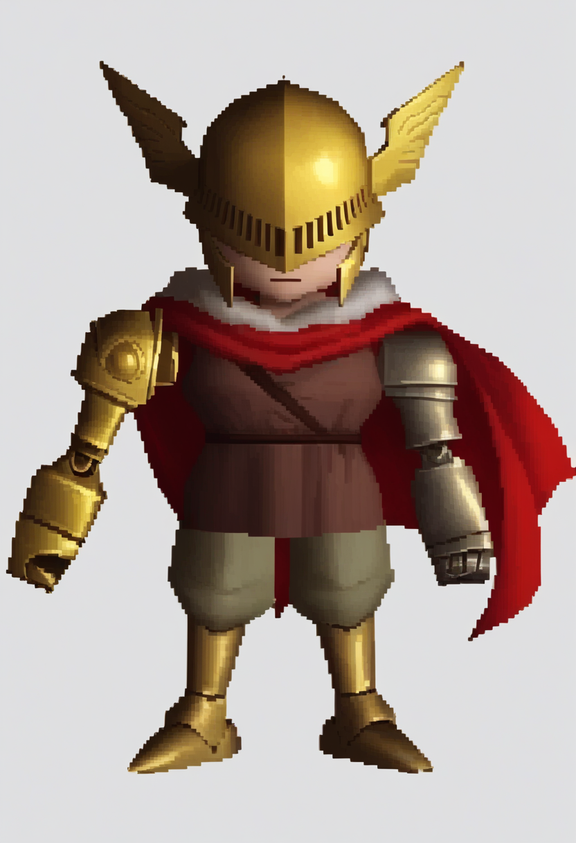 score_9, score_7_up BREAK  ffviichibis, chibi, standing, full body, white background,MaleniaDef, red hair, covered eyes, helmet, fur trim, brown dress, red cape, armor, single scar on arm, single mechanical arm, mechanical leg <lora:Malenia_pdxl_Incrs_v2:0.7>  <lora:zs_FFVIIChibisXL_1:1.2>