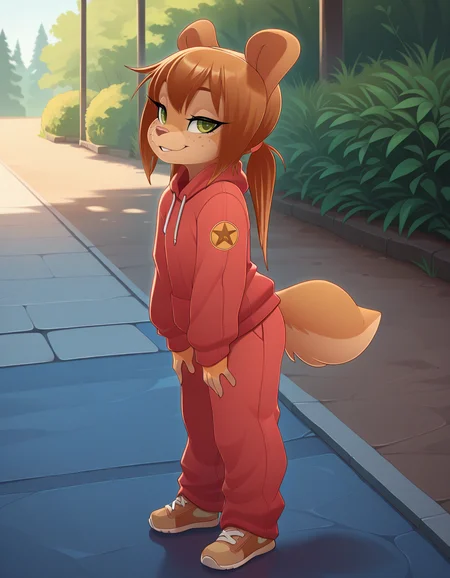 masterpiece, best quality, very aesthetic, absurdres,
outdoors,
full body, seductive smile, parted lips, long eyelashes,
<lora:Rocketgirl_v01_ILXL:1> Rocketgirl, 1girl, solo, animal ears, furry female, tail, brown hair, long hair, green eyes, bangs,freckles, brown fur,full body, sidelocks, twintails, two-tone fur,