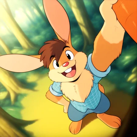 4k, score_9, score_8_up, score_7_up, gay, solo, 1boy, furry, full body,
mature, male, sharp focus, masterpiece, best quality, amazing quality, good eyes, detailed, good lighting, good background,
in the forest, looking at viewer,
billybuns, neck fluff, rabbit ears, <lora:billybuns1:1>, brown hair, playful,
SFW, wearing blue and white checkered shirt with sleeves rolled up, holding carrots, inviting, pantless,