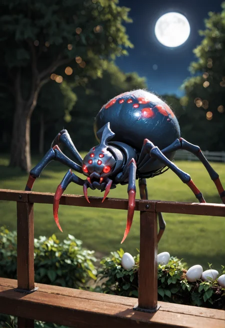 no humans, monster,
pokemon (creature), spider,
extra eyes, glowing eyes, red eyes,, <lora:broodmother_spider_v1:1> broodmother_spider_v1,, score_9, score_8_up, score_7_up, score_6_up, derpibooru_p_95, solo
detailed eyes, beautiful, detailed background, perfect eyes,
blur censor, blurry, blurry background, blurry foreground, bokeh, motion blur,
chromatic aberration, depth of field, figure, focused, focus
photography, realistic sun light and shadows, photorealism, UHD --ar 9:16 --style raw --stylize 700
medium long short , stressed , Sitting on fence rail,, cozy farm set in wooden coop with egg collection basket moon-rays, night, moonshine