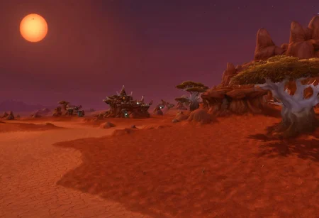 Durotar, landscape, desert, highly detailed, photorealistic, depth of field, night time <lora:Durotar-06:0.8>