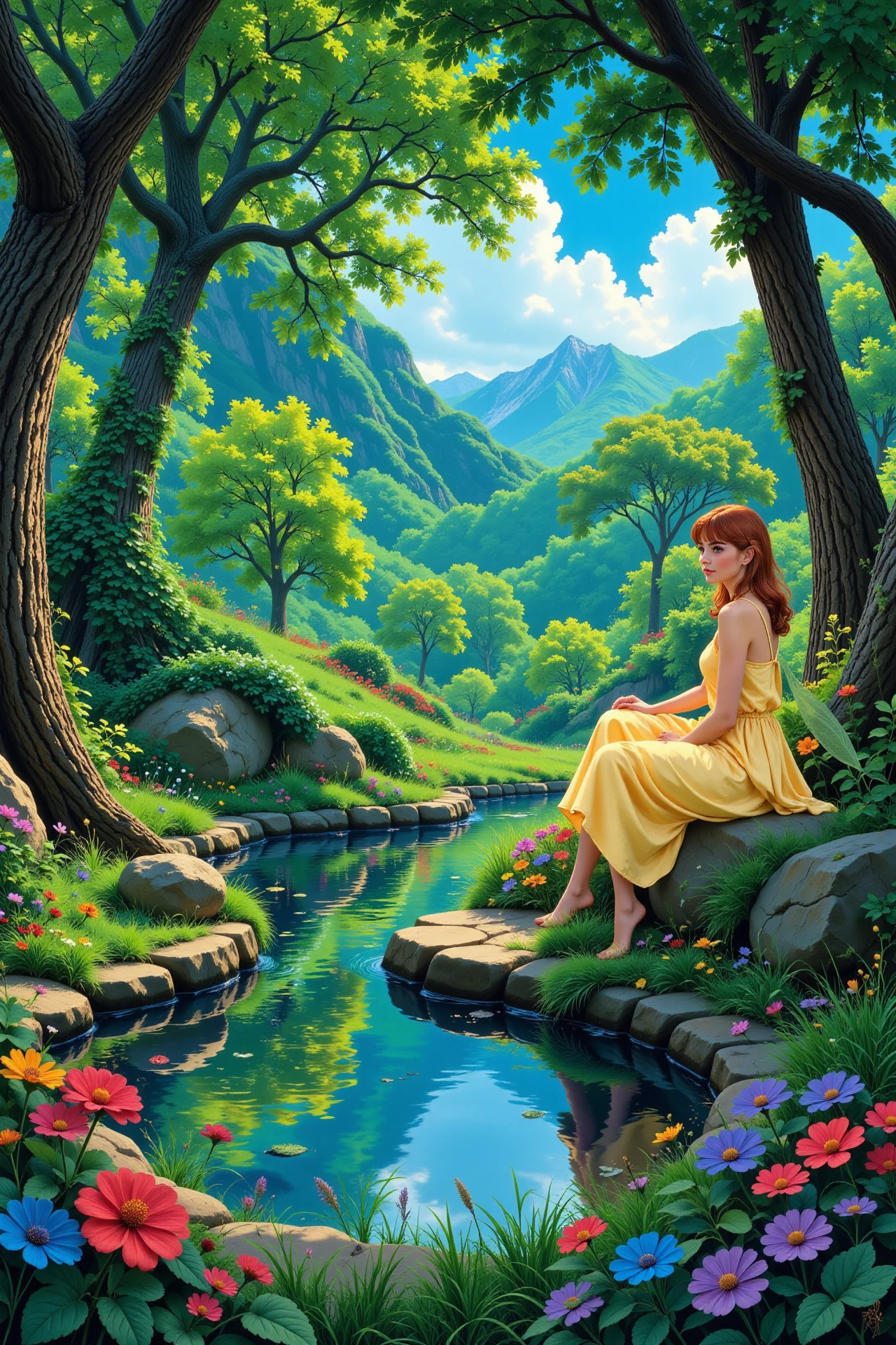 A fairy in a garden with a pond beautiful  landscape, day, woman, very intricate, very detailed, sharp, bright, colorful, <lora:Hand v2:0.5> <lora:Anti-Blur:1><lora:Insane Detail Slider:0.25>  <lora:flux.1_lora_flyway_Epic-detail_v2:0.3> <lora:fluxenhancer:0.25> <lora:Anime_style:0.6> anime style
