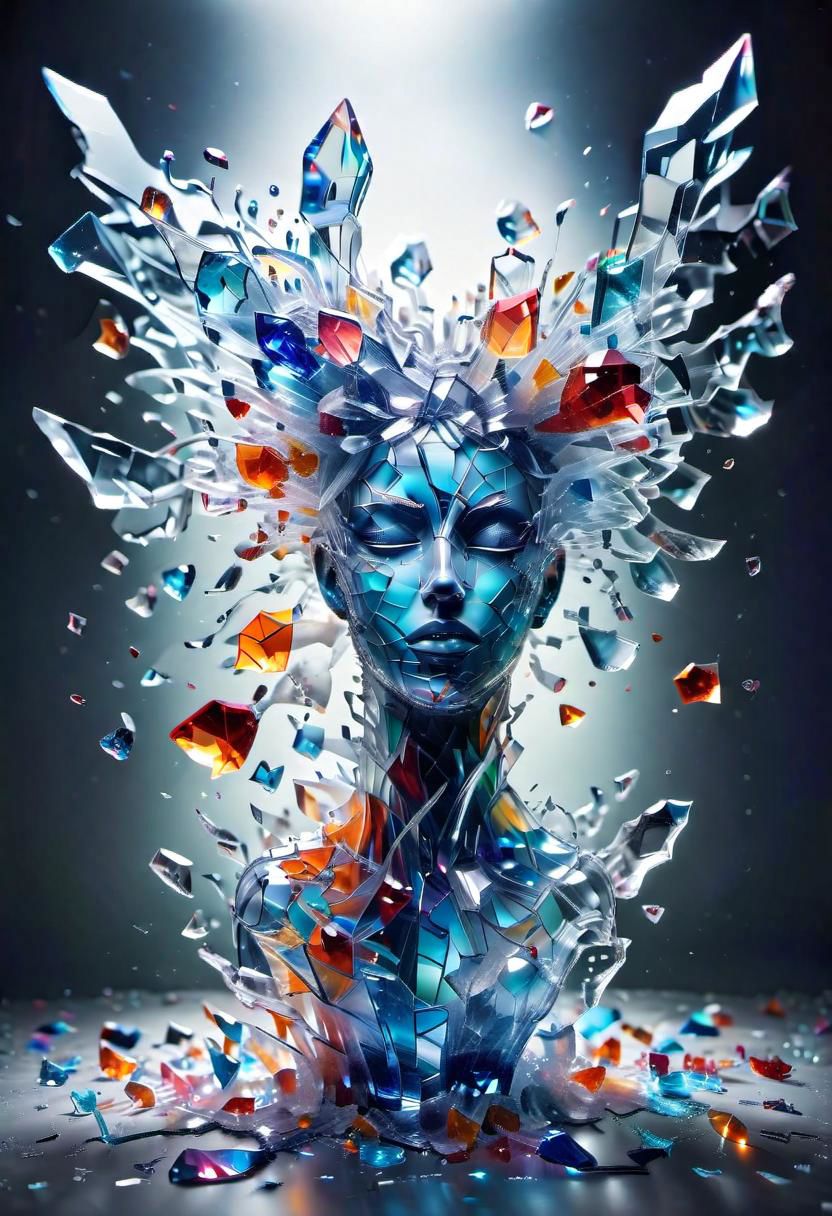 epic insane detailed long exposure photo shot, dramatic shot, Made_of_pieces_broken_glass transparent sculpture of a broken glass vase , focus on a vase, (bouquet of flowers in a vase:1.2), spilled water on the table, glass,crack,broken glass, vibrant colors,   Made_of_pieces_broken_glass, <lora:Made_of_pieces_broken_glass_v2-000005:0.7>, Vibrant colors,  abstract forms, surreal, trippy, crystalz, Made_of_pieces_broken_glass, glass, shards, broken glass, transparent glass, pieces of glass, sparkles, glitter, made of water, m1c, cl1, bc7, gl5, t3n, ml3, gl0, bbl3, p7p, s7r, ph0, br1, 3mc, detailed, particles, water, crystal, translucent, transparent