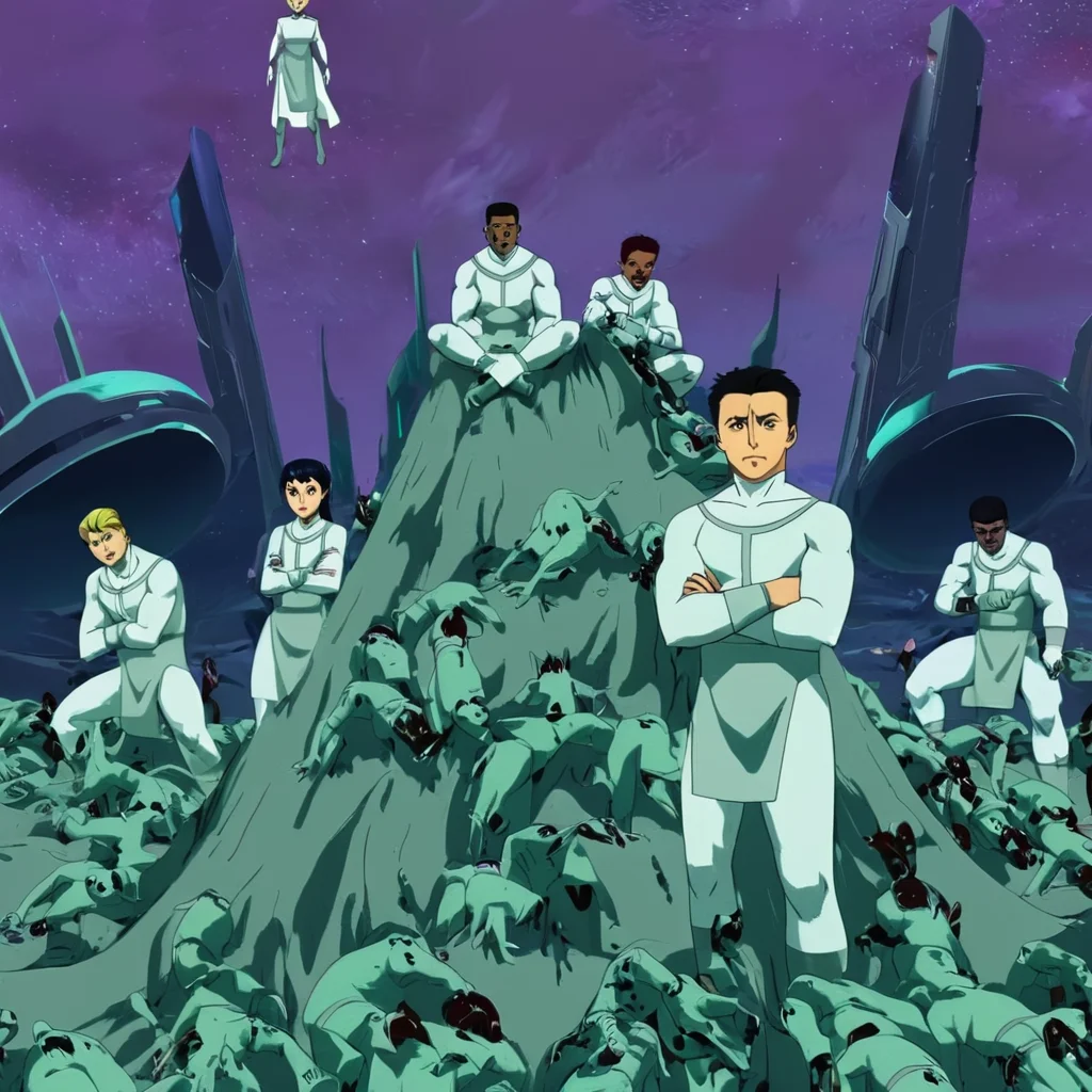 anime artwork of <lora:Invincible (TV series):0.4>
<lora:detailed:0.4> detailed
<lora:perfection style:0.4> perfect
<lora:PerfectEyesXL:0.3>
<lora:Viltrumite:1>
Viltrumite Race a man standing on top of a pile of dead creatures on another planet,Viltrumite Empire,black hair,gloves,multiple boys,blood,crossed arms,labcoat,nurse,alien, anime style, key visual, vibrant, studio anime, highly detailed