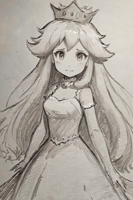 ((masterpiece, best quality)), pretty eyes, detailed face,
(Pencil_Sketch:1.2, messy lines, greyscale, traditional media, sketch), unfinished, hatching (texture), ((masterpiece, best quality)), absurdres, , Boosette_Mario, 1girl, long hair, white hair, long white dress, ballroom dress, white gloves, solo, smiling, blushing, looking at viewer, cowboy shot, <lora:Anime_Sketch_SDXL:1.000000>,<lora:Boosette_Mario_SDXL:0.600000>