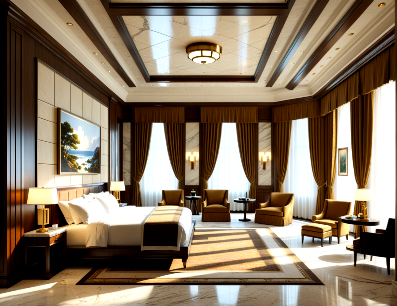 score_9, score_8_up, score_7_up,
<lora:Authoritarian_Interior_(Architecture)_(SDXL)_(AD):1> Authoritarian Interior, interior design, architecture, limestone, marble, wood, coffered ceiling, floor to ceiling windows, large windows, bedroom, hotel room, 
8K, In'ei, chiaroscuro, volumetric lighting, perfect depth of field shot, 8K CGI render, beautiful, subsurface scattering, photographic realism, asymmetric viewpoint, off center perspective, art by Thomas Kinkade, 
BREAK zPDXL, zPDXLxxx,  <lora:wowifierXL:0.2> art by mooncryptowow <lora:sdxl_lightning_8step_lora:0.4> <lora:detailed_notrigger:0.5>