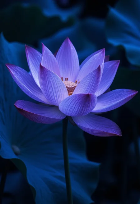 realistic photo of a (lotus bloom), icon, logo, simple background, extreme quality, masterpiece, 8k, depth of field, intricate details, indigo, (no humans)