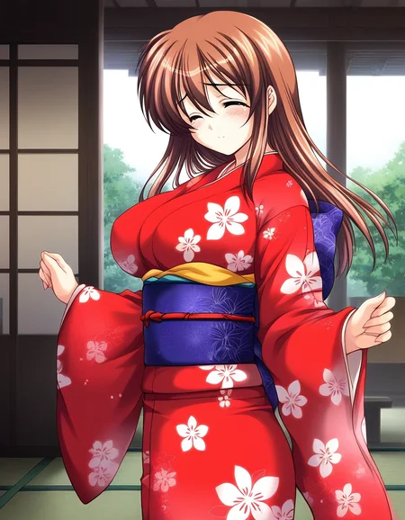 score_9, score_8_up, score_7_up, source_anime, rating_explicit, BREAK <lora:Yotsutani_Asako_Ver2.0_XL:1> YotsutaniAsako, solo, brown hair, large breasts, long hair,
japanese clothes, kimono, closed eyes, obi, red kimono, sash, long sleeves, floral print, blush,
Japan room,
sad,
looking at viewer,
cowboy_Shot,