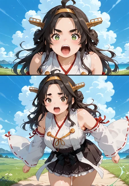 IllusP0s, PonyScores7, source_anime, ah1, IllustriousQual, interesting, exciting, spectacular, wonderful,
BREAK <lora:xl_more_art-full_v1:0.2>, <lora:aesthetic_anime_v1s:0.2>, <lora:EpicF4nta5yXL:0.2>, <lora:detailxl:0.2>, detailxl, <lora:Fant5yP0ny:0.2>, amazing quality, best aesthetic, absurdres, illustration, Volumetric_Lighting, ultra-detailed, very aesthetic, intricate details, best_quality, <lora:Anime_Aesthetic_Wallpaper_StyleIllustriousXL:0.4>, aniwall,
BREAK ((her body became enveloped in a swirling vortex of wind, the air around him twisting and turning with incredible force, lifting nearby objects into the sky)),
BREAK Stable_Yogis_PDXL_Positives, AS-Adult, <lora:Complicated fantasy portrait - XL Pony V2.0:0.2>, bad-hands-5, <lora:HDA_Detailer:0.3>, <lora:natsumi_style:0.5>, <lora:by_usakun-pony:0.4>, by usakun, <lora:Akina_Bbw_Style_-_PonyXL:0.2>, AkinBw, ((long exposure photography, streaking lights, smooth motion, dreamy landscapes, ethereal atmosphere, light painting, creative expression, time manipulation, surreal effects, captivating visuals, artistic interpretation, immersive experience, unique perspective)),
BREAK 1girl, mature female, (curvy), round-chin, caucasian, <lora:ETO_OC_Illustrius:0.5>, eto_oc, skindentation, (plump), thick thighs, wide hips, busty, voluptuous, <lora:venus body PonyXL:0.3>, <lora:shinyskin2:0.2>, glistening skin, HDA_FatGirlXL, round ass, large breasts,
BREAK ((<lora:kancolle-kongou-cosplay-ponyxl-lora-nochekaiser:0.8>, kancolle kongou cosplay, kongou (kancolle) (cosplay), kongou pose, nontradional miko, cosplay, ribbon-trimmed sleeves, ribbon trim, bare shoulders, headgear)),
BREAK (curly hair), long hair, (black hair:1.4), (parted hair:1.7), messy hair, kinky curls, <lora:hairdetailpxl:0.2>, hairdetailpxl,
BREAK (half green and brown eyes), (colorful eyes), (multicolored eyes), (downturned eyes:1.4), <lora:expressive eyes:0.2>, expressive eyes, <lora:eyedetailpxl:0.2>, eyedetailpxl, <lora:Eyes_High_Definition:0.2>, EyesHD, (round face:1.2), (thick eyebrows:1.3), (plump face), <lora:Round_face:0.2>, lips,
BREAK ((screaming expression)), <lora:Expressive_H:0.2>, Expressiveh, <lora:Emotional_Anime_Expressions_PonyXL_Concept:0.2>, emotional, <lora:Best_Facial_Expression_LoRA_PONY:0.2>, looking at viewer, <lora:Detailed expressive EXEV style -XL Pony V1.0:0.2>, FaceDetail, <lora:Best_Facial_Expression_Helper_XTREME_ILLU:0.4>, kaogei,
BREAK ((({translation|rotation|vibration|convection|diffusion|brownian motion|wave propagation|electric current}, {swirling|flowing|turbulence|circulation|convection|whipping|drifting}, shadow magic, shadow manipulation (creating and controlling shadows), darkness magic, invisibility and concealment))), <lora:Background Detailer - SDXL:0.8>, 4k, 8k, Ultra HD, Masterpiece, Best quality, Detailed background, <lora:Add_more_details_V2_XLpony:0.4>, full_details, <lora:background-type1:0.4>,