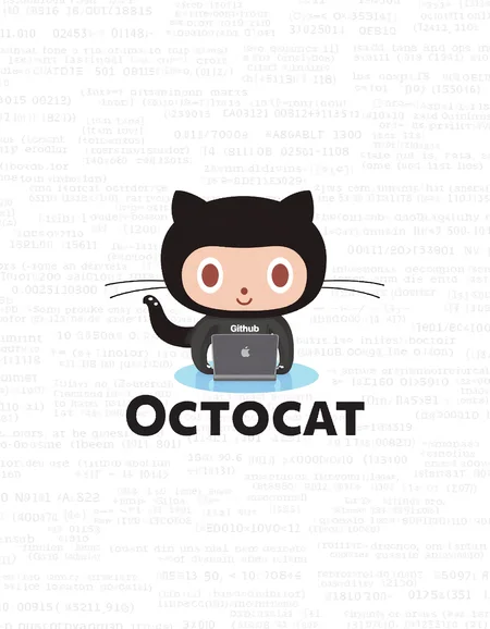 A simple poster. The poster features an illustration of Octocat in a black outfit working on a computer. Octocat is wearing a "Github" t-shirt. The poster's centered bold text reads: "Octocat". The background is a bunch of code.<lora:General Flux\octocat.safetensors:0.9500000000000001:1.0>