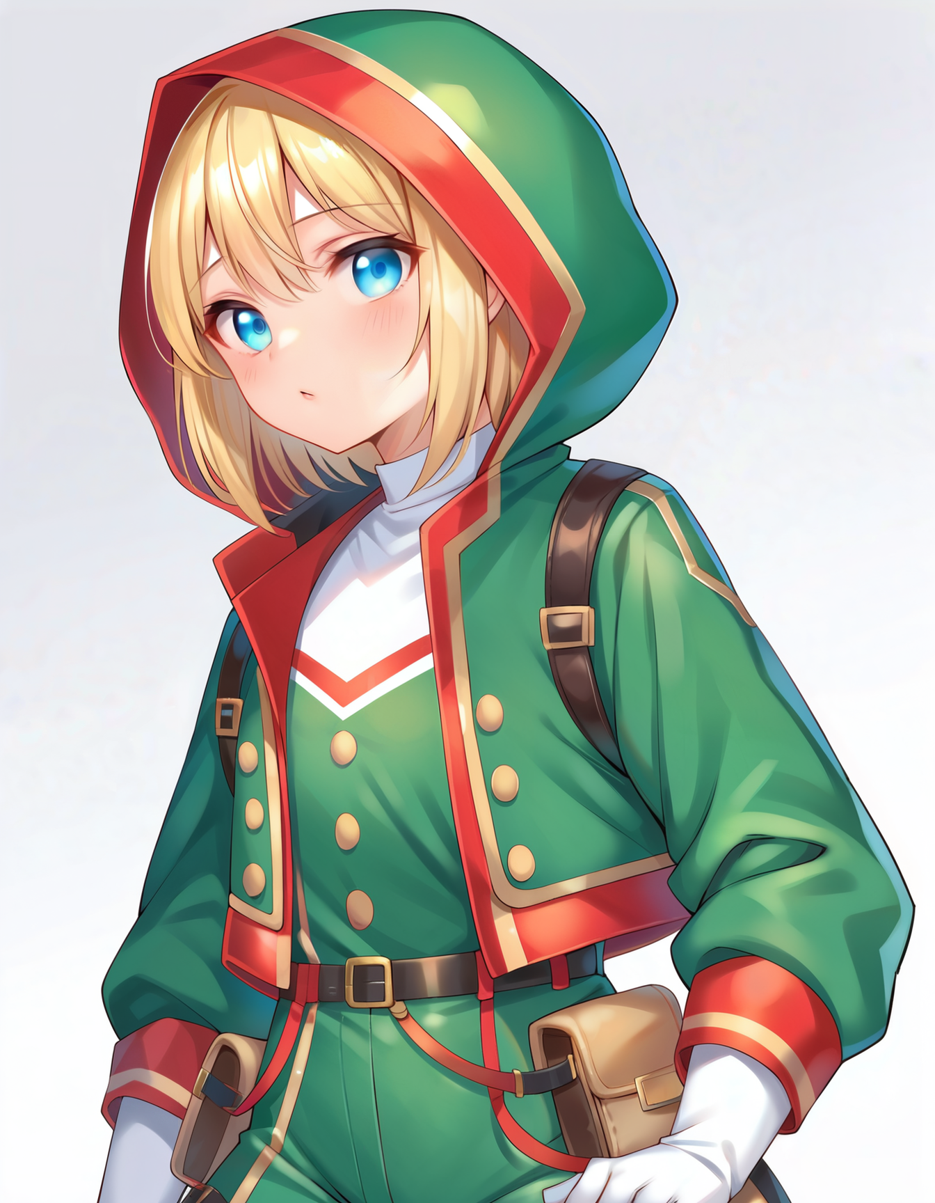 (embedding:Pony_PDXL_Negative_Embeddings\zPDXL3),dark background,(upper body:1.1),(portrait:1.1),pdrshk,1girl,solo,blue eyes,blonde hair,short hair,headwear,hat,green hat,(red hat:0.6),hood,(white gloves:0.5),pouch,belt,jacket,green jacket,bodysuit,green bodysuit,looking_at_viewer,standing                                 <lora:MyTrainings\Temp\Wattson_Shocking_Stuffer_XL_Pony_ARZUMATA.safetensors:0.6>