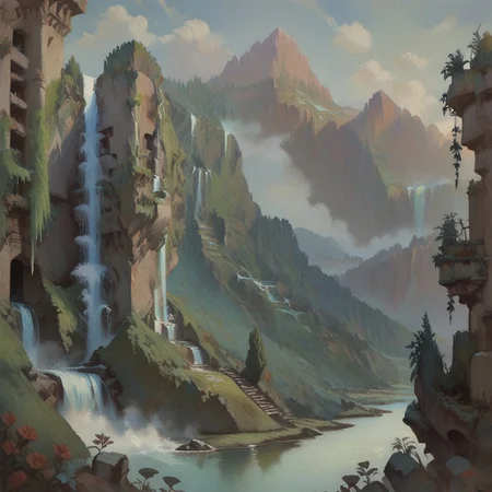 score_9, score_8_up, score_7_up, score_6_up, ultra detailed, landscape, floating islands, waterfalls