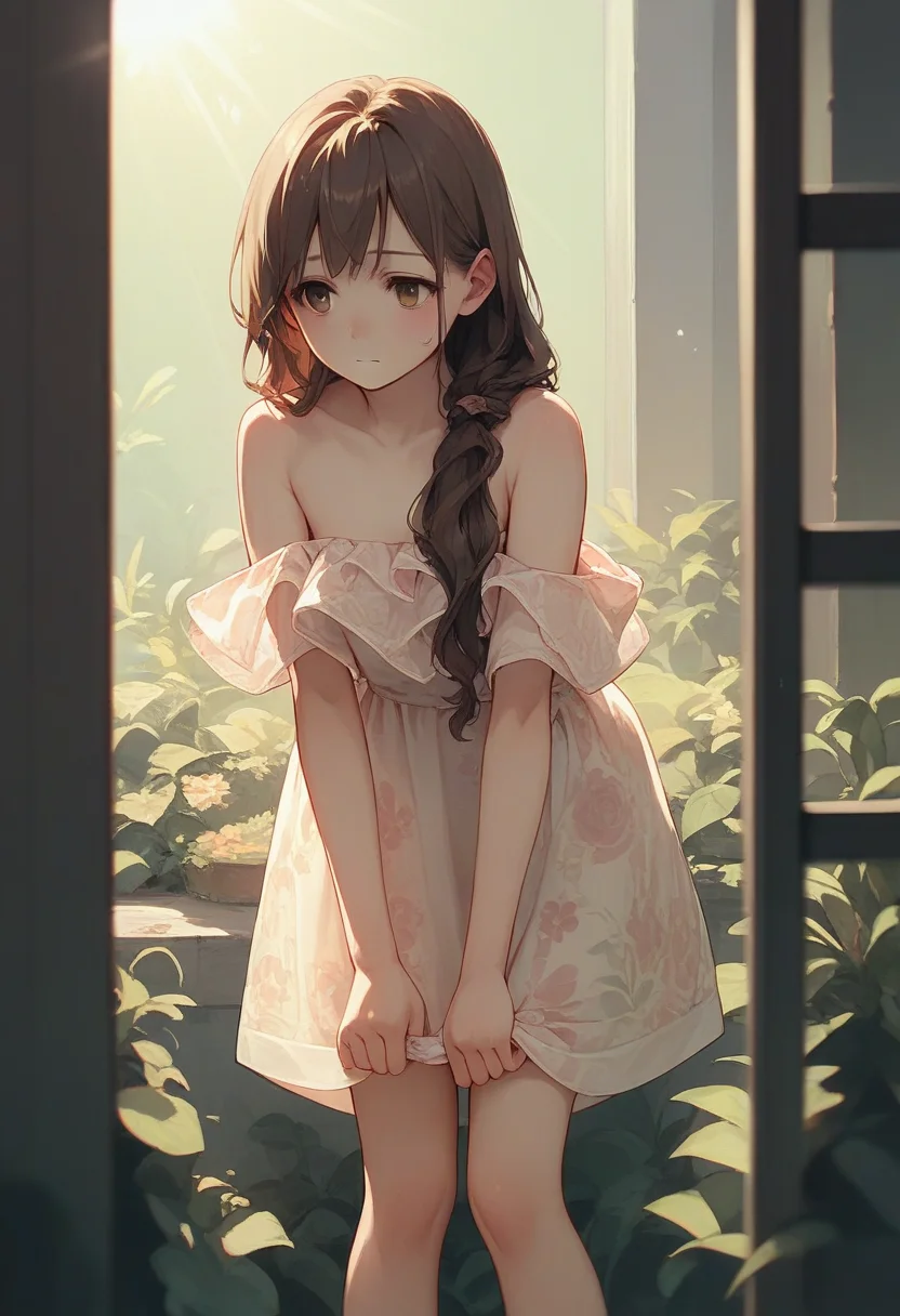 score_9, score_8_up, score_7_up, score_6_up, source_anime, 1girl, long hair, brown hair,
off shoulder, floral dress, see-through, short dress,
leaning forward, sunlight, dress tug,
<lora:floral_offshoulder_dress_v1.1-pony:1>