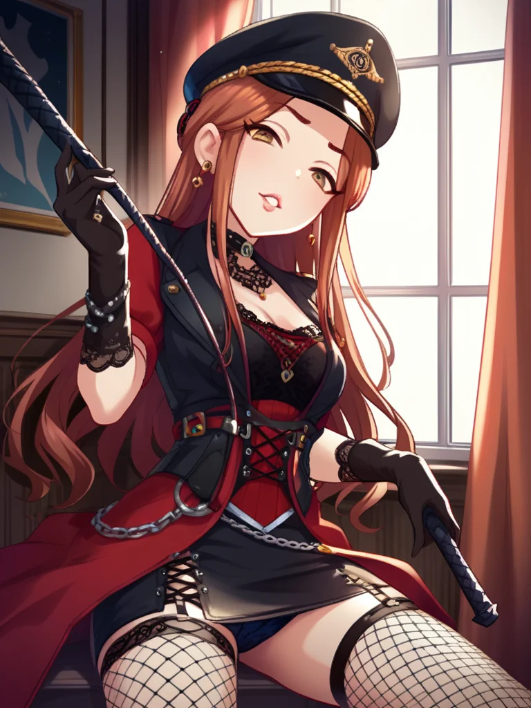 <lora:Tokiko ZaizenPDXL_v1:1>Tokiko ZaizenPDXL, 1girl, solo, hat, thighhighs, jewelry, gloves, Whip, fishnet stockings, bdsm room,, score_9, score_8_up, score_7_up, score_6_up, score_5_up, score_4_up,