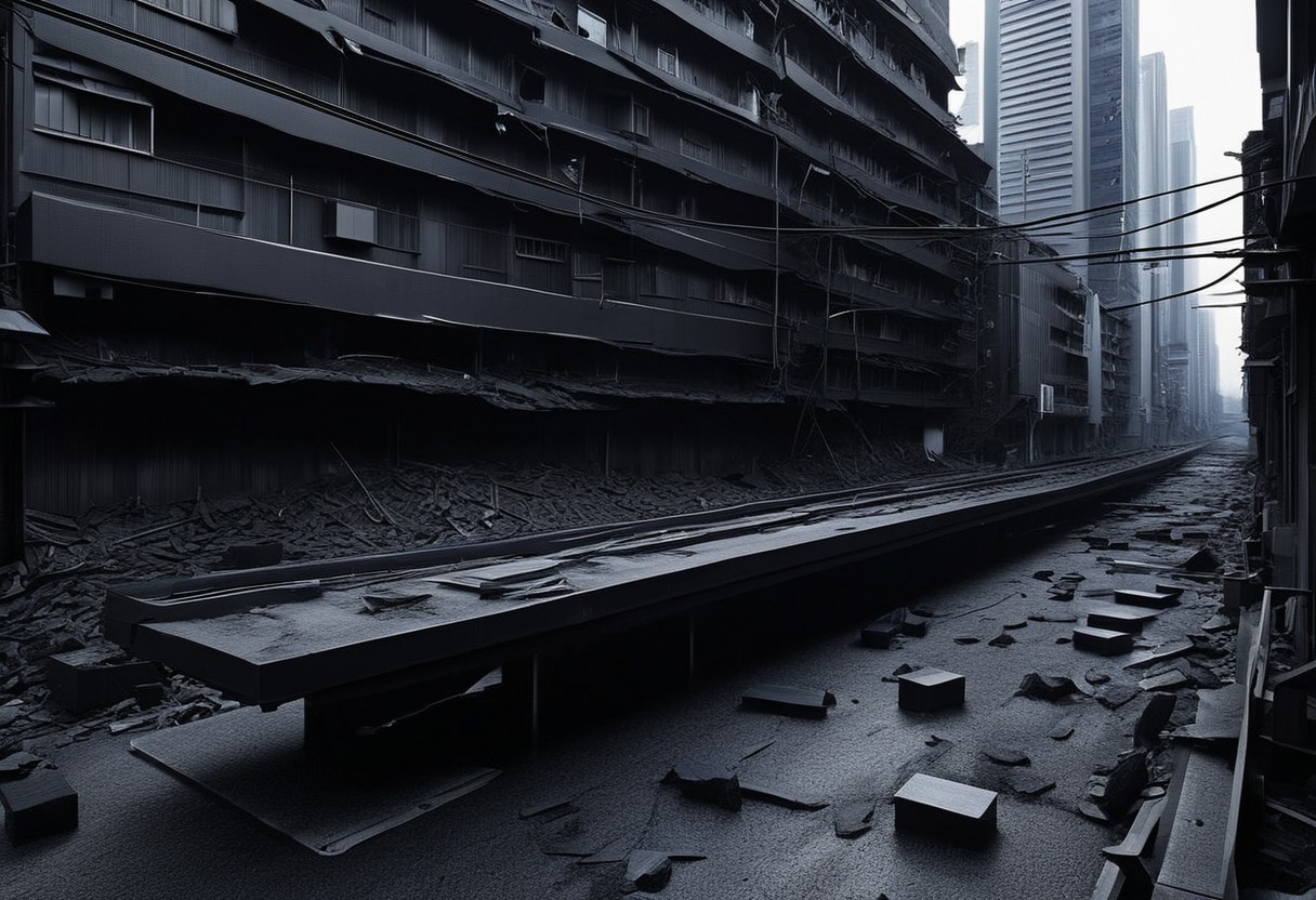 (anime), no human, city ruin, black snake, (masterpiece), score_9