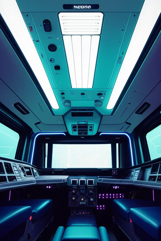 photo of nostronomo spaceship interior, control boards, highly detailed, hyper realistic, cinematic lighting, poorly illuminated, glowing lights, masterpiece, straight, perfectly aligned, foggy, bloom, 8k, by Elsa Bleda
