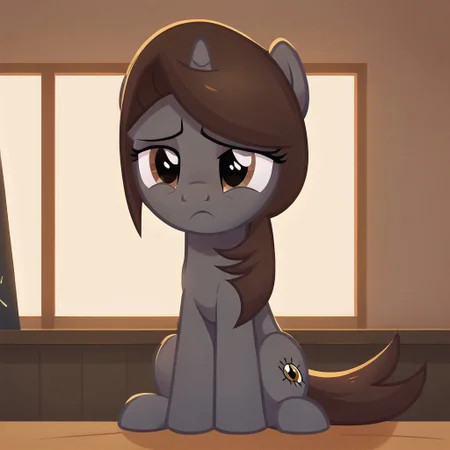 masterpiece, perfect detail, best high quality, source_pony, show accurate, cute, 1girl, solo, female, oc:sonata, pony, cool light, bluetone, detention center, prison, behind bars, sitting, frown, dejected frown, sad, lidded eyes, beautiful, looking down, score_9, score_8_up, score_7_up, score_6_up, score_5_up, score_4_up