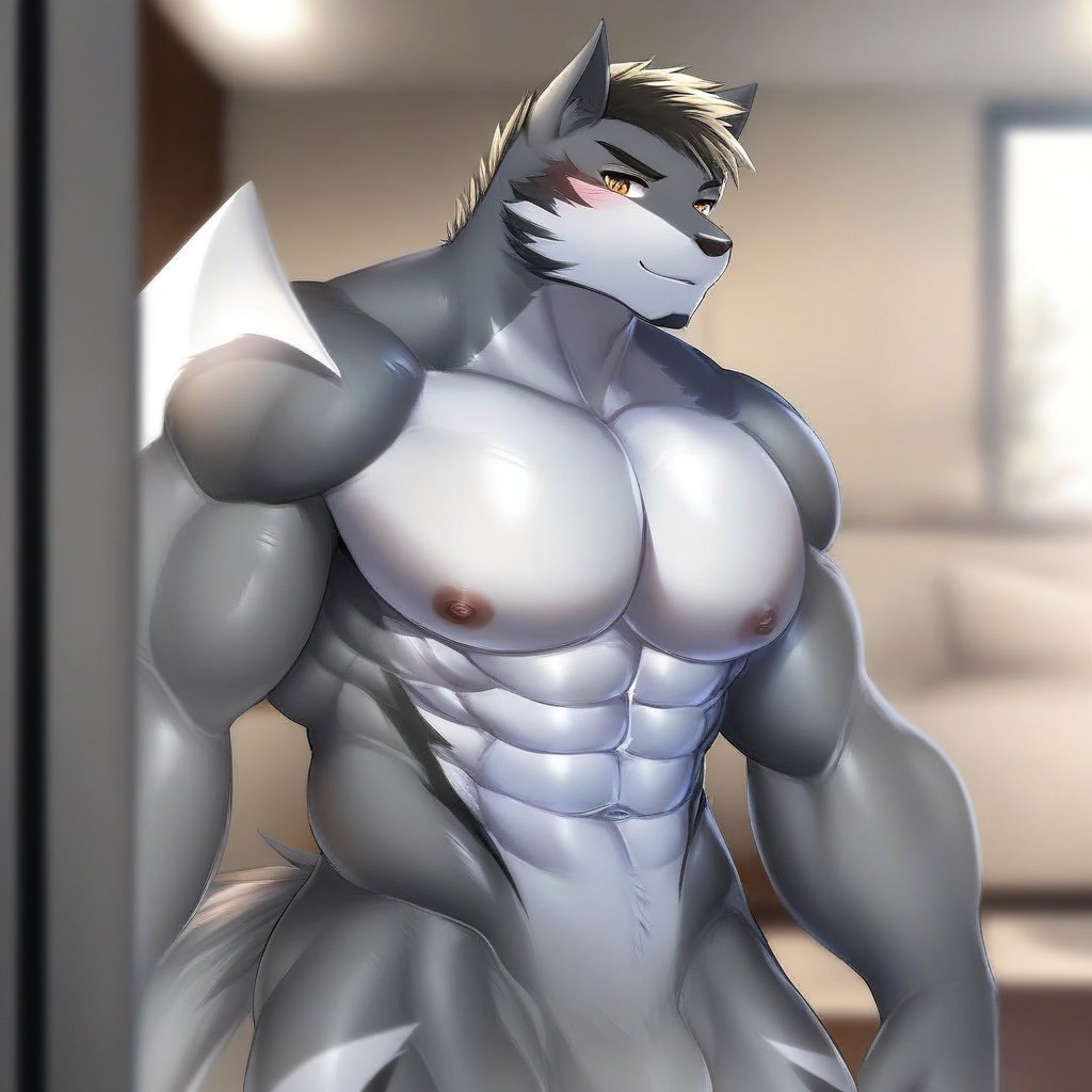 Handsome, muscular, anthro, cowboy
