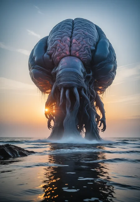 abstract  gradients, landscape inkdrawing, a goliath, a gigantic brain monster  on ocean alien landscape where water covers the entire surface,  black on white <lora:Photoreal:10> <lora:sss-000009:1>    <lora:sdxl:0.5>