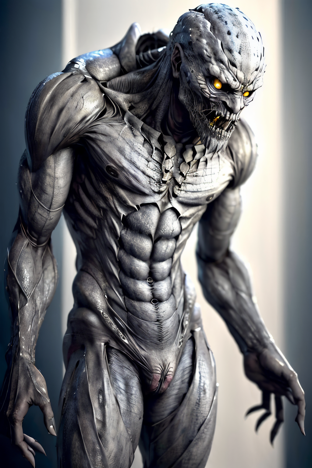 (Realisitc:1.5) Grey and beige man monster, <lora:EdobMonsterMale2_v1.0:0.7>