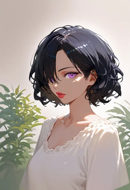 score_9, score_8_up, score_7_up,source_anime, high res image,masterpiece,best quality, simple background, rating safe
(hyper lips, bimbo, prump lips:0.7)
berengaria, black hair, short hair, purple eyes, hair over one eye