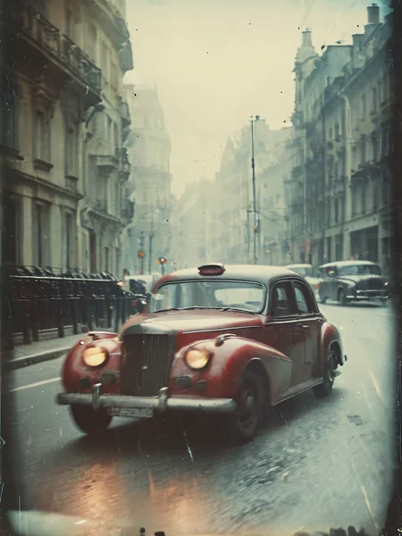 35mm Vintage photo, Two Customized Cars Rolling Through A City Street, <lora:Vintage_Street_Photo:1>, <lora:add-detail-xl:0.8>