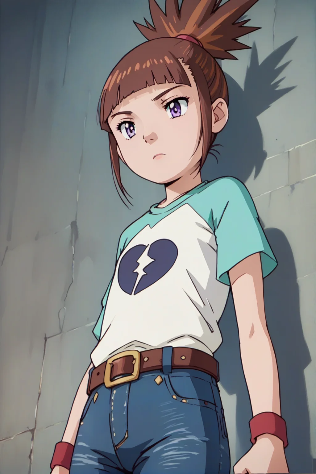 <lora:checkpoint-e100_s800:1> Makino Ruki, brown hair, blunt bangs, purple eyes, high ponytail
t-shirt, jeans, belt
<lora:CatalystStylePDXL:0.8>, score_9, score_8_up, score_7_up, best quality, masterpiece,