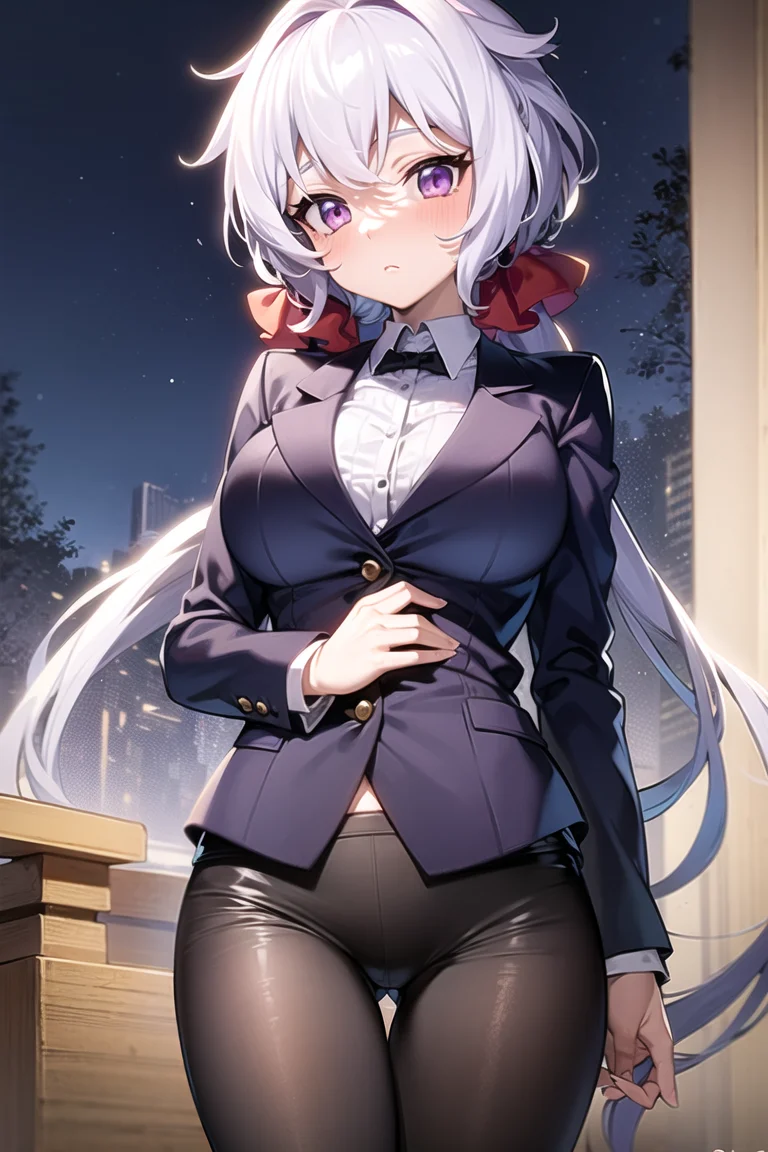 1girl,white hair, light purple hair, purple eyes, low twintails, twintails, very long hair, business suit,