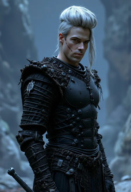 dark fantasy aesthetic. , digital artwork of a futuristic, , epic. luminescence, ultra realistic, hyper detailed, soft lighting , (Frank Frazetta), epic scale.
(detailed digital painting, detailed oil painting).
In the style of cinematic movie-still shot with 6k-dragon-red. Surprisingly realistic lighting, textures, and details;
A powerful and enigmatic fighter, with vantablack-obsidian-skin and short silvery hair . He has a grim and foreboding presence, with small/short and pointed ears and clad in smooth dark armor. his expression is somber and introspective as he stands stoically, staring toward the viewer, . Set in a desolate landscape under a dim, gloomy sky. his stark armor features one sharply distinct simple runic glyph on each Spaulder , giving an air of mysticism. The atmosphere around him is dark and moody, with a cold gray hue that accentuates his powerful, stoic presence and black-obsidian/deep-gray skin-tone. The overall scene conveys a sense of solitude, strength, and loss , as though he is a guardian of a fallen, forgotten realm..
masterpiece, best quality, medium-format camera, high-contrast, dramatic lighting, striking composition,
The background is minimalist, a gradient of shadowy blue tones, amplifying the ethereal and futuristic ambiance of the scene. The overall composition feels cinematic, blending high fashion with a science fiction aesthetic. . Exquisite cyberpunk. retroFuturism.Frank Frazetta,
..razum
.
An otherworldly atmosphere.
(Depth of field), low saturation,detail. mythp0rt Stylish, charismatic. ,.
masterpiece, ,KNRm,
,
Otherworldly atmosphere. aidmamj6.1
(Depth of field), low saturation,detail. mythp0rt, Stylish, charismatic
