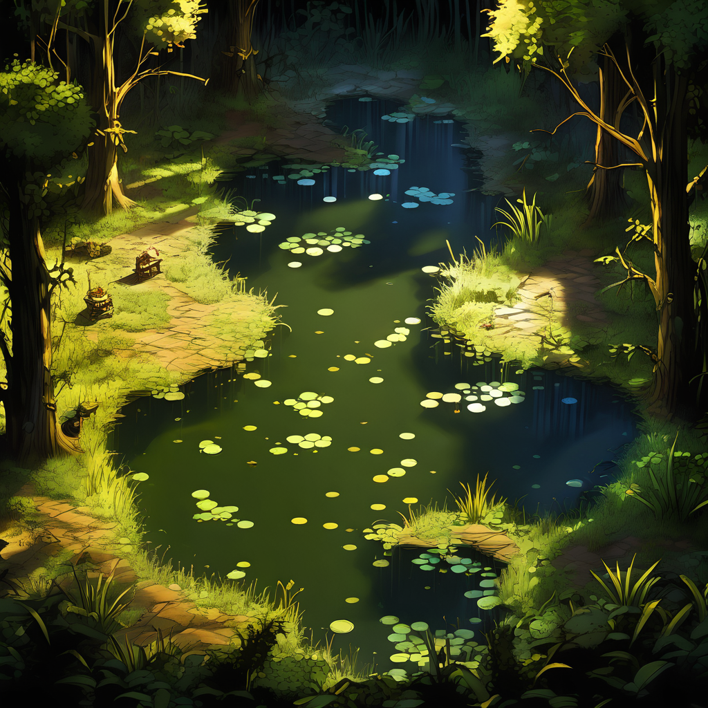 swamp scene,
nature light,Fantastic light and shadow,top down 2d game,2d game scene,<lora:2d_game_scence:0.8>,