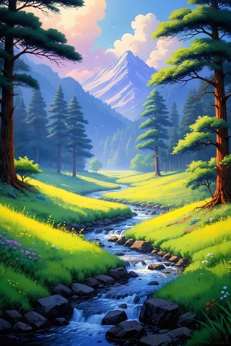 by Phil Koch and Yoshiyuki Tomino in the style of Bess Hamiti,  oil and watercolor pastel <lora:retro_illustration:1.00>