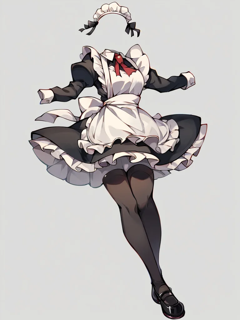 <lora:xl_Invisible person(pony)2:1>,invisible person, solo, thighhighs, 1girl, maid, white background, apron, black thighhighs, frills, simple background, shoes, maid apron, maid headdress, dress, enmaided, mary janes, zettai ryouiki, frilled apron, black footwear, score_9, score_8_up,