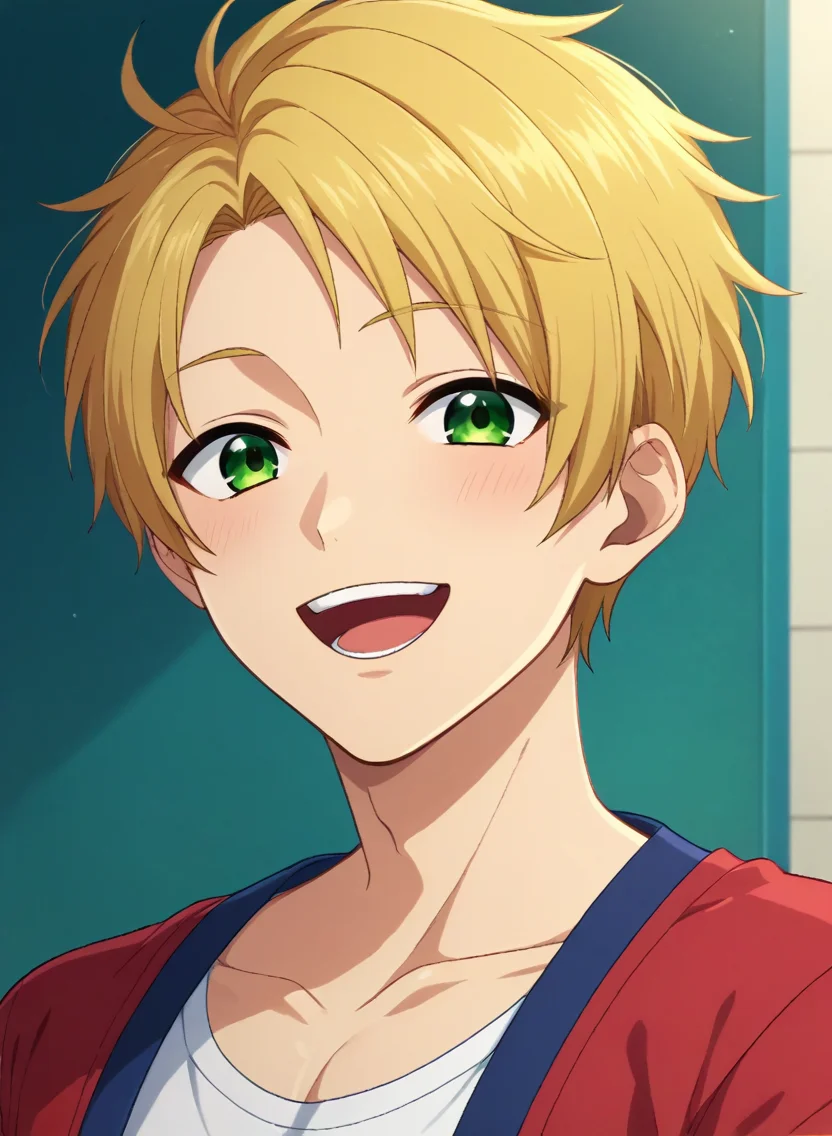 score_9, score_8_up, score_7_up, original style, source_anime, anime screencap, rating_safe, depth of field, BREAK,
1boy, solo, yaoi, male focus,
<lora:yuuki_makoto_pony:1> makoto_yuuki_pony, green eyes, blonde hair, short hair, parted hair, happy,
casual, looking at viewer, facing viewer,
<lora:sdxl_lightning_8step_lora:1> <lora:xl_more_art-full_v1:1> <lora:Pony_DetailV2.0:1> <lora:Pony_QualityV4.0:1>