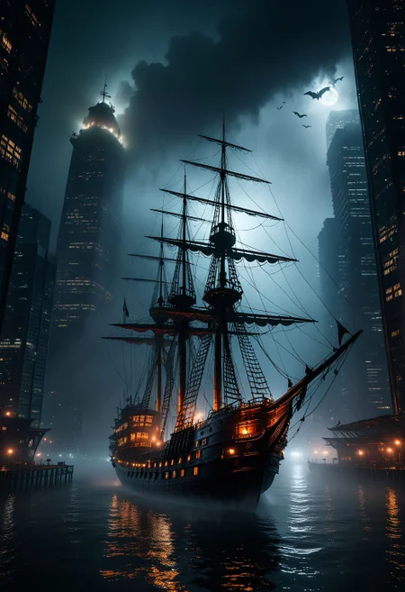 cinematic, atmospheric lighting, macro shot, natural, shallow dof, beautiful aesthetic, very intricate, high quality details, outdoors, ghost ship flying between skyscrapers, covered in myst, foggy night, mysterious glow, rain, dynamic angle
<lora:detailed_notrigger:0.7>
<lora:add-detail-xl:0.5>
<lora:sinfully_stylish_SDKL:0.3>