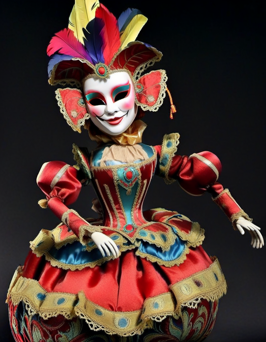 doll, character, Mascherine: Masked, Carnival, Festive, Elaborate, Disguised, Celebration, Colorful, Playful. <lora:CLAYMATE_0.3_:0.8>