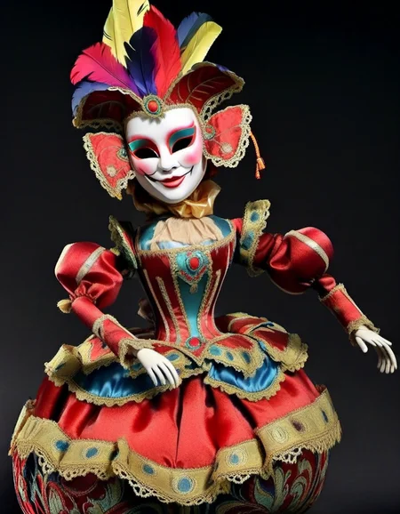 doll, character, Mascherine: Masked, Carnival, Festive, Elaborate, Disguised, Celebration, Colorful, Playful. <lora:CLAYMATE_0.3_:0.8>
