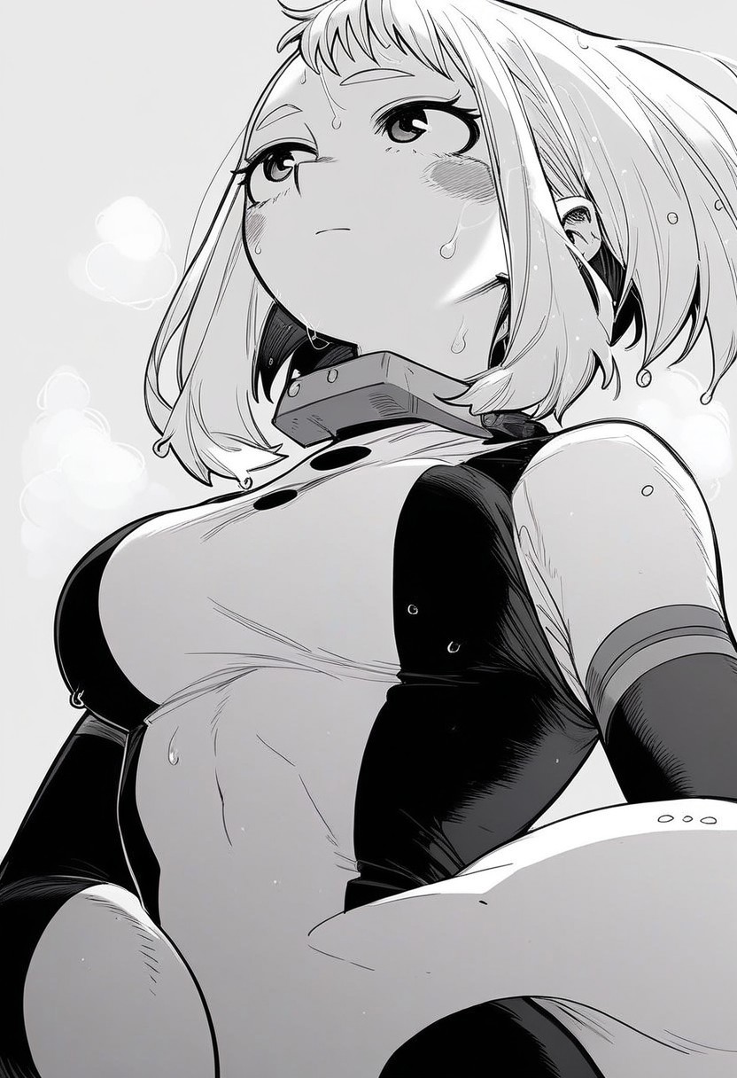 flatshinyskin, score_9, score_8_up, score_7_up , 1girl, 1girl, mosaic censoring, slight seductive pose,, medium breasts, sweating, breasts,, long skirt, 1girl, solo focus, Upper body, hands behind, wet, sweaty, sweating, steam, lying on back, low angle, under boobs, 
ochako_uraraka, 1girl, score_9, score_8_up, score_7_up, Monochrome, ANIMESTYLE ,bodysuit, solo focus, perfect body, curvey, thick waist, thick body, skin tight dress, , front view, front focus,
 ((facing up, looking upwards)), arched back, leaning backwards