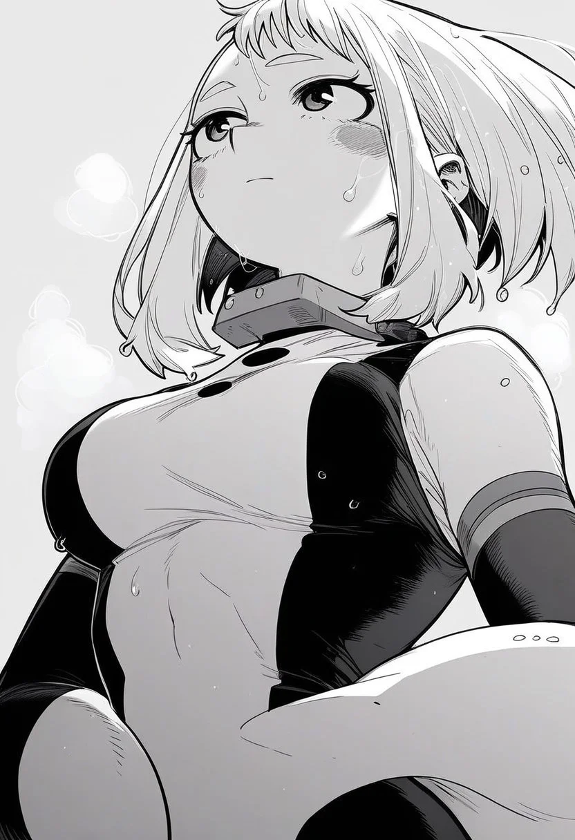 flatshinyskin, score_9, score_8_up, score_7_up , 1girl, 1girl, mosaic censoring, slight seductive pose,, medium breasts, sweating, breasts,, long skirt, 1girl, solo focus, Upper body, hands behind, wet, sweaty, sweating, steam, lying on back, low angle, under boobs, 
ochako_uraraka, 1girl, score_9, score_8_up, score_7_up, Monochrome, ANIMESTYLE ,bodysuit, solo focus, perfect body, curvey, thick waist, thick body, skin tight dress, , front view, front focus,
 ((facing up, looking upwards)), arched back, leaning backwards