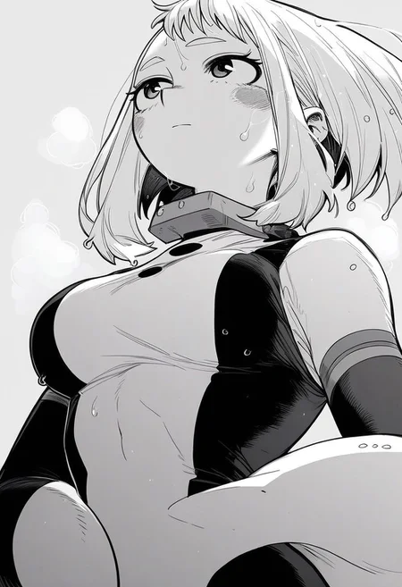 flatshinyskin, score_9, score_8_up, score_7_up , 1girl, 1girl, mosaic censoring, slight seductive pose,, medium breasts, sweating, breasts,, long skirt, 1girl, solo focus, Upper body, hands behind, wet, sweaty, sweating, steam, lying on back, low angle, under boobs,
ochako_uraraka, 1girl, score_9, score_8_up, score_7_up, Monochrome, ANIMESTYLE ,bodysuit, solo focus, perfect body, curvey, thick waist, thick body, skin tight dress, , front view, front focus,
((facing up, looking upwards)), arched back, leaning backwards