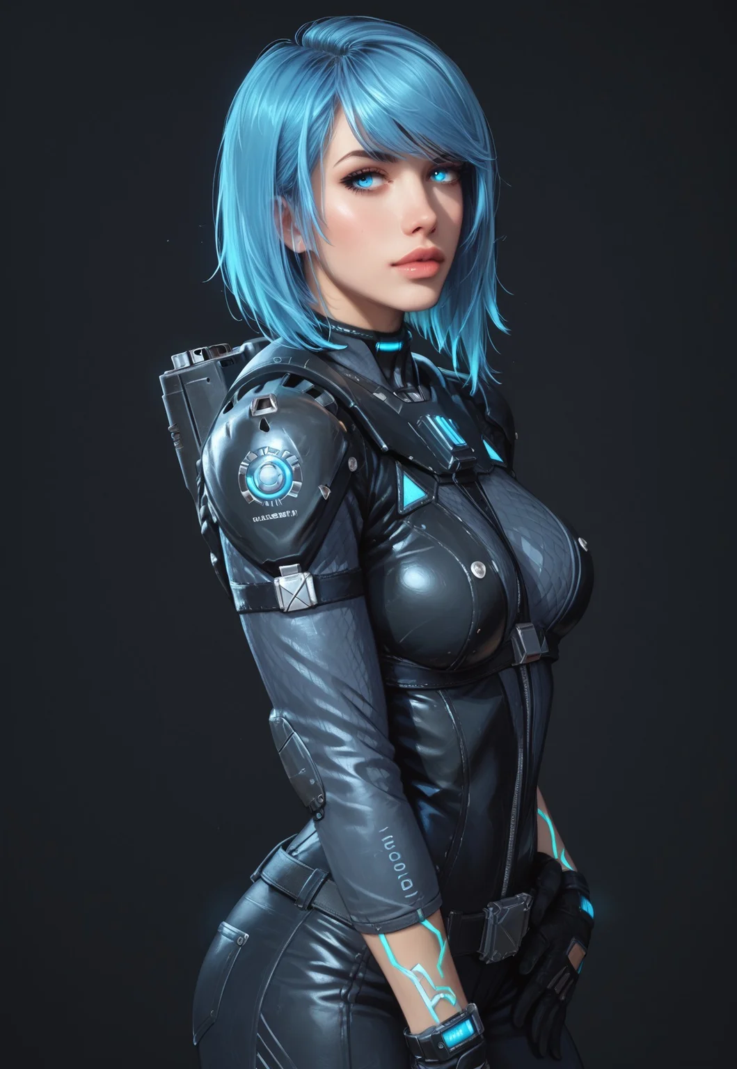 safe_pos, core_9, score_8_up, score_8, semi realistic, ultra detailed, 8k, high quality, hi res, high quality, detailed eyes, perfecteyes, detailed face, 1girl, sharp focus, cowboy-shot, focus on hip, (1girl:1.2), Nyx from Quake Champions, futuristic assassin outfit, (((pistol in hand))), pale skin, ((glowing bobcut blue hair, side bangs)), realistic, cinematic angle, cinematic lighting, athletic body, intense face, glowing blue eyes, stealthy pose
BREAK
infiltrating a high-tech corporate facility at night
BREAK
source_sci_fi_art, rating_explicit, expressive, half body, side view, dynamic pose
BREAK
detailed beautiful background, futuristic architecture, neon lights, advanced security systems, holographic displays, dark shadows, tense atmosphere
(((full clothed)))