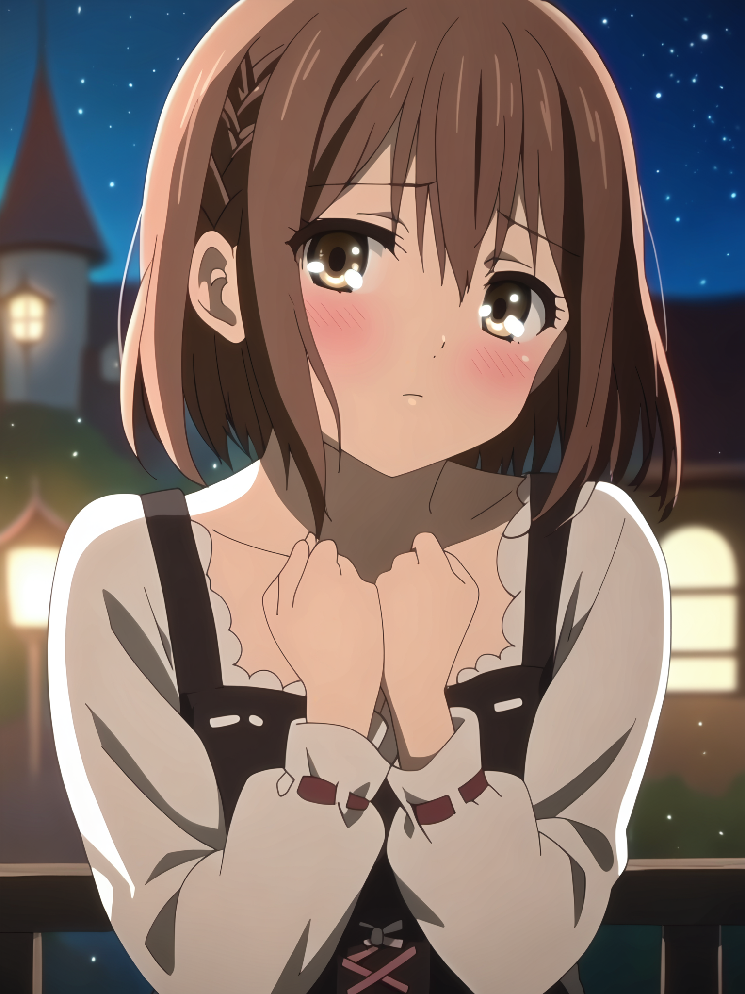 <lora:happy_tentacle-itoumegumi-v0.4-000010:1>, ht_itoumegumi, , plump, medium breasts , upper body, 1girl, (petite:1.2), solo focus, shy, blush, (looking at viewer:1.1), outdoors, night sky, medieval, town , backlighting, (depth of field:0.8), , <lora:Shed_The_Skin's StS_age_slider_v1_initial_release:-1>, score_9, score_8_up, score_7_up, score_6_up, score_5_up, score_4_up,
