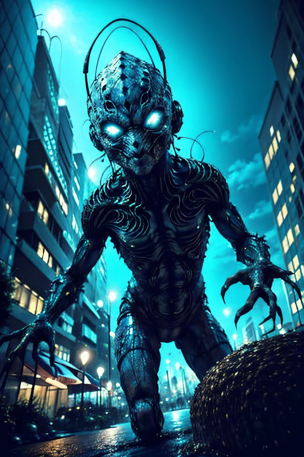 man,  antennae, glowing, city, underwater, kaijuu, looking_at_viewer, <lora:EdobMonsterMale2_v2.0:0.8>