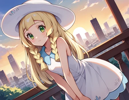 score_9, score_8_up, score_7_up, source_anime,
pokemonlilie, <lora:pokemon-lilie-ponyxl-lora-nochekaiser:1>
pokemonlilie, blonde hair, blunt bangs, green eyes, long hair,
braid, collared dress, dress, hat, sleeveless, sleeveless dress, sun hat, sundress, twin braids, white dress, white headwear,
outdoors, cityscape, bent over,
looking at viewer, cowboy shot, dutch angle,
