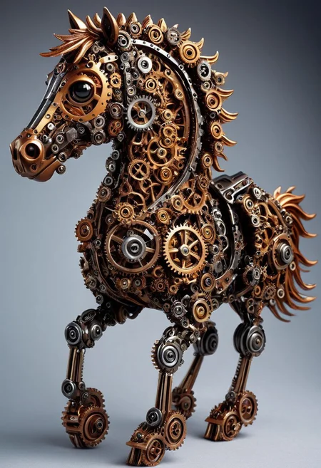 masterpiece, best quality, absurdres, cute mechanized chibi horses made out of gears