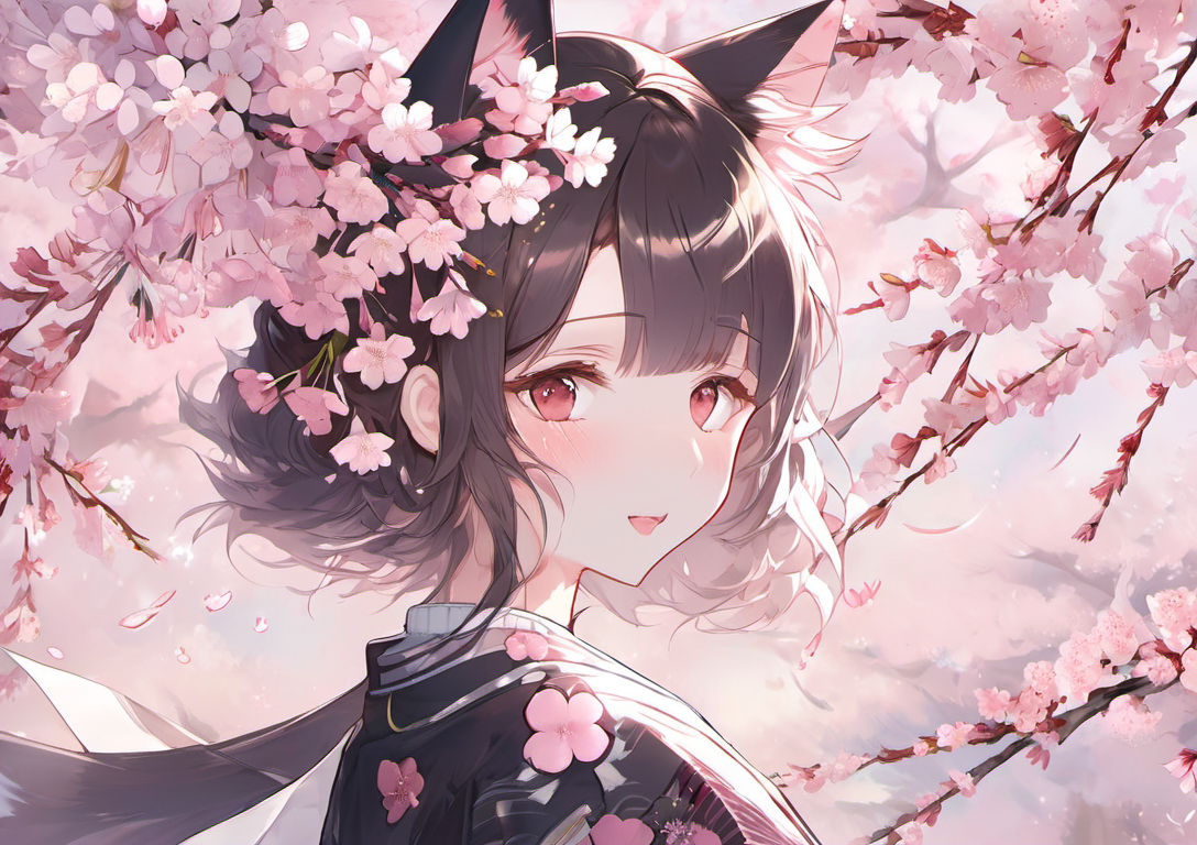 <lora:[XL]bewildering:1>Cherry Blossom,cat ear,1 girl