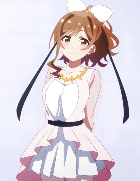 1girl, solo, cowboy shot, miyama suzune, selection project, feather hair ornament, hair ribbon, pink idol costume, white pantyhose, standing, arms behind back, looking at viewer, smile, blush, (simple background, white background), BREAK, <lora:iSelePro:0.75>,
very aesthetic, high definition, amazing quality, masterpiece, best quality, highres, absurdres, sensitive, newest, anime screenshot, screencap