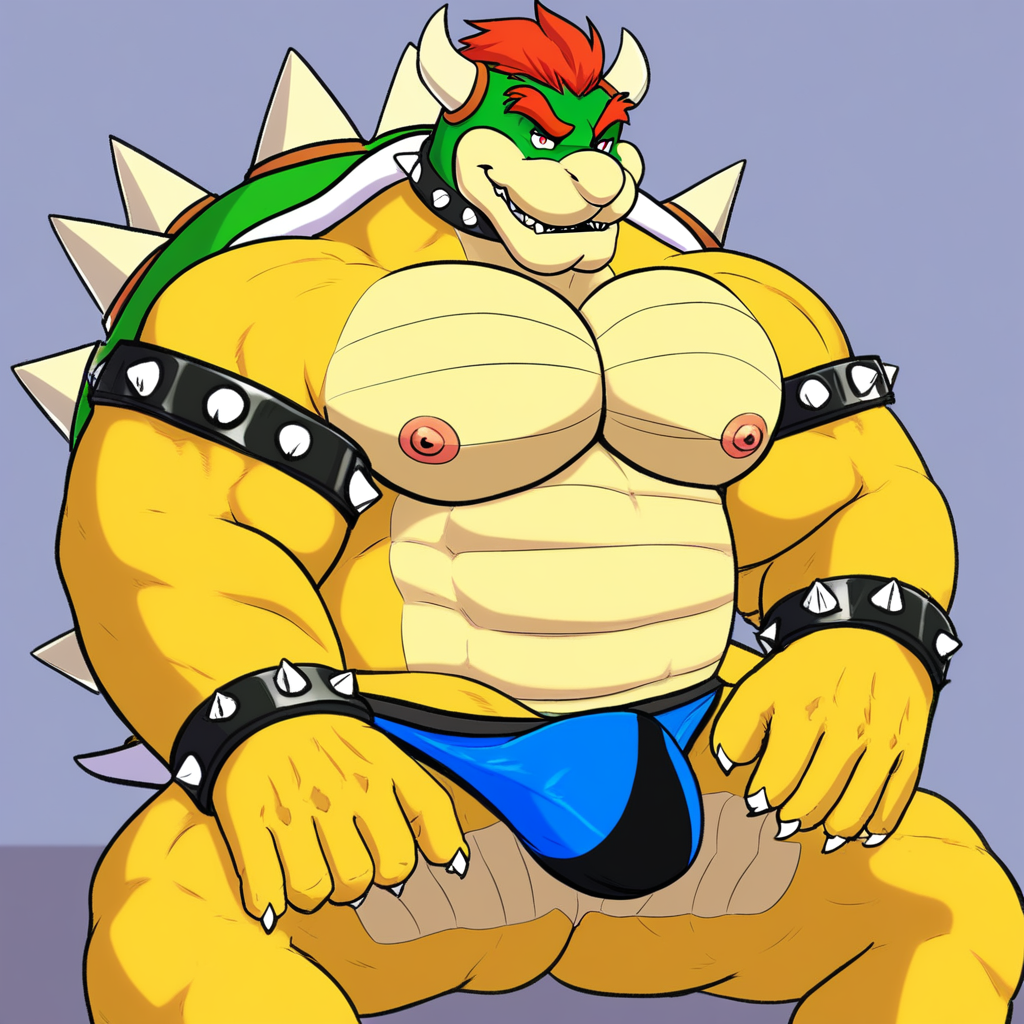 Muscular male, furry, speedo, Bowser