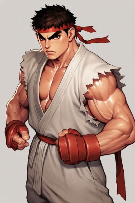 score_9, score_8_up, score_7_up, ryu (street fighter), solo, dougi, headband, muscular, gloves, thick eyebrows, fingerless gloves, short hair,
, <lora:Tsukasa_Jun_Pony_dim32-000035:0.9>