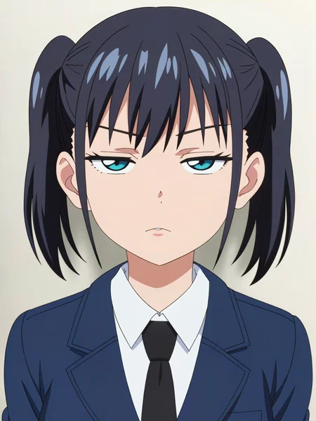 score_9,score_8_up,score_7_up,score_6_up,source_anime,
flat color,digital art,illustration,anime,line art,bright,vivid,
beautiful girl, junior,standing upright,
1girl,close-up shot,close up,Eyes Highlight, healthy skin,bright skin,pale skin,white skin,blush,
front view,from front,looking at viewer,moon face,round face,promotional,
black hair, black eyes, bangs, front bangs, up side twintail,pig tails,smooth hair, straight hair, cool tone,black business suit,jacket, black neck ties, tie, ties,
<lora:jitome_for_pony:0.7>jitome,hosome,half closed eyes, squinted eyes, narrowed eyes, narrow gaze,Straight gaze,
white background,simple background,
masterpiece,high quality,high resolution,high detail,
High brightness,Clear, crisp and sharp,
ID photo,anime screencap, <lora:MeMaXL_V3:0.8>mouth smile,opened mouth,wide opened mouth,big opened mouth,large mouth,frown eyebrows,